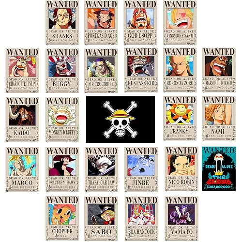 TYZZHOA 25PCS Anime [OP] Wanted Posters 30×21cm, New Bounty Edition, Straw Hat Pirates Crew Nika Luffy 3 Billion, Zoro, Sanji, [OP] Anime Gifts - 25PCS