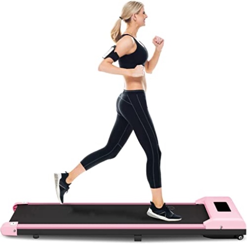 Walking Pad Under Desk Treadmill, Portable Treadmills Motorized Running Machine for Home, 6.25MPH, No Assembly Required, Remote Control, 240 Lb Capacity - Pink