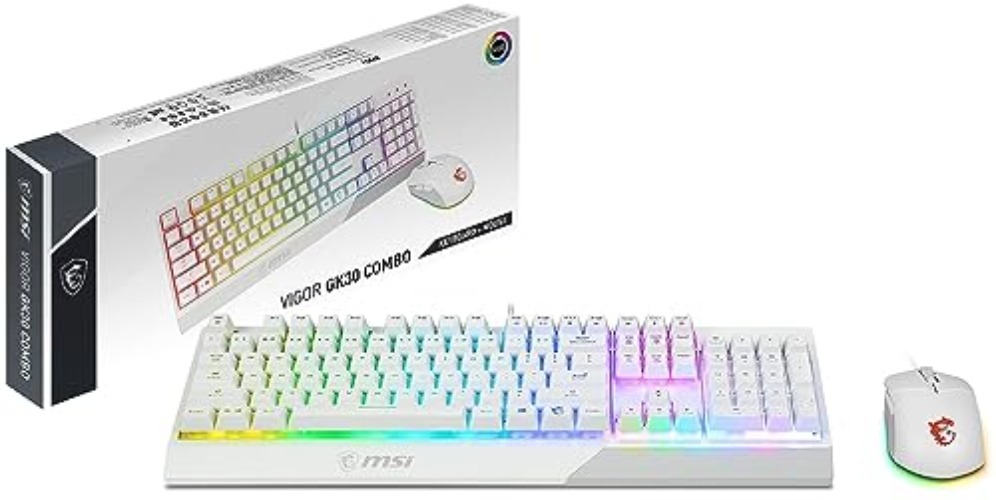 MSI Vigor GK30 Combo White, 6-Zone RGB GK30 Gaming Keyboard & GM11 Gaming Mouse, Water Repellent & Splash-Proof, 5000 DPI - VIGOR GK30 COMBO White