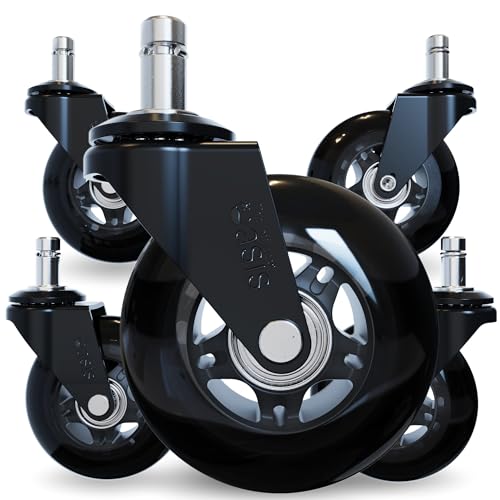 The Original Rollerblade Office Chair Wheels (As Seen On PBS) - Incredibly Smooth & Quiet Rolling Casters - Safe for Hardwood Floors & Carpet - Easy Installation with Universal Fit - Set of 5 - Black - Black