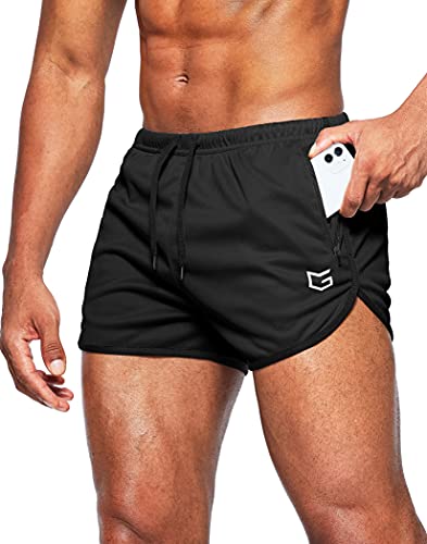 G Gradual Men's Running Shorts 3 Inch Quick Dry Gym Athletic Jogging Shorts with Zipper Pockets - Large - Black