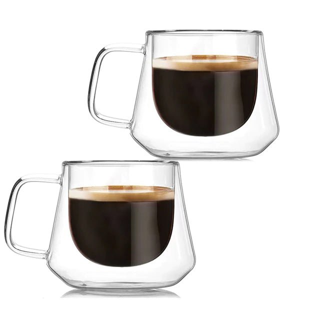Double-Wall Glass Coffee Mug - Tear Drop / Twin Pack