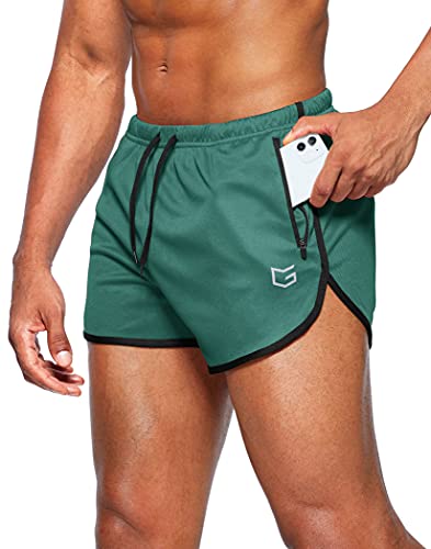 G Gradual Men's Running Shorts 3 Inch Quick Dry Gym Athletic Jogging Shorts with Zipper Pockets - Large - Green