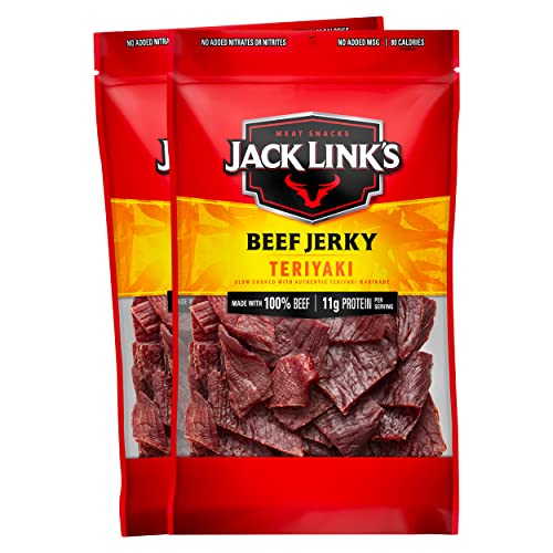 Jack Link's Beef Jerky, Teriyaki – Flavorful Everyday Snack, 10g of Protein and 80 Calories, Made with 100% Beef, Soy, Ginger and Onion – 96% Fat Free, No Added MSG** – 9 Oz. (Pack of 2) - Teriaki
