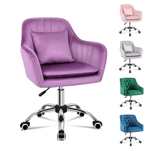 ALFORDSON Velvet Office Chair Swivel Fabric Armchair Computer Desk Chair Modern Home Office Chair Height Adjustable Mid-Back Task Chair for Kids Adult Study Work, Living Room, Bedroom (Orla Purple)