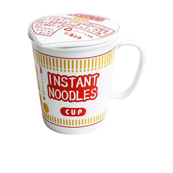 Instant Noodle Bowl Ceramic with Cover Creative Ramen Soup Bowl Mug with Lid 600mL Dishwasher and Microwave