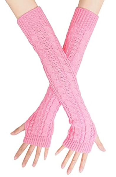 Bellady Womens Winter Warm Over Elbow Long Fingerless Thumb Hole Gloves Mittens Knitted Arm Warmer