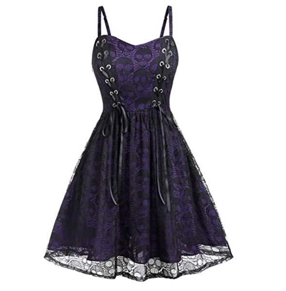obaSeteck Goth Dress for Women Plus Size Halloween Lace Mesh Patchwork Sleeveless Camisole Mini Dresses