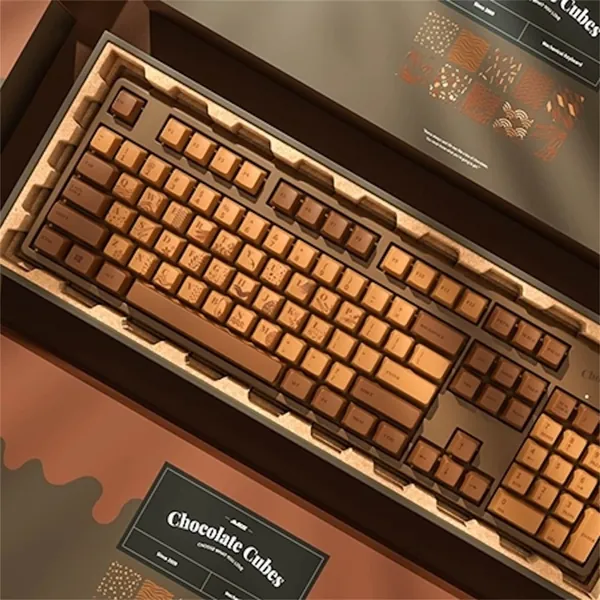 87Keys Chocolate Cubes Mechanical Keyboard With Retro Brown Theme Custom Keycaps,Custom Gaming/Office Keyboard,USB Wired Mechanical Keyboard