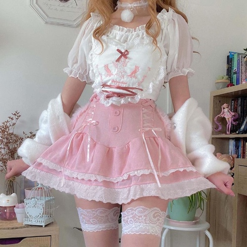 Corduroy Babydoll Skirt - Pink Skirts / L