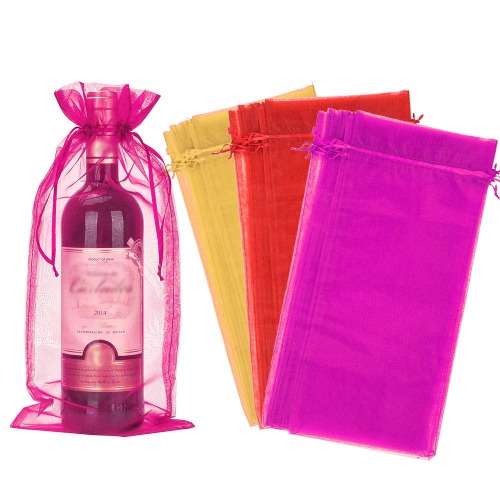 PERFETSELL 30 Stück Weintasche Bunte Weinflasche Geschenkverpackung mit Kordelzug Wein Tasche Geschenkbeutel Säckchen Organzabeutel Organzasäckchen für Wein Champagner Hochzeit Weihnachten Party