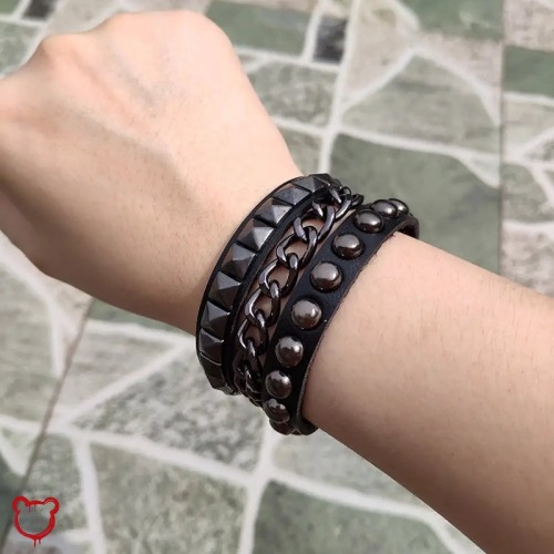 "Silver Heart Goth Chain Bracelet" - BR5558A  black