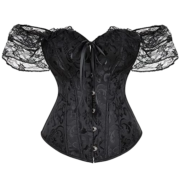 Moessa Women Floral Lace Off Shoulder Corset Bustier Boned Overbust Corset Bodyshaper Lingerie Top