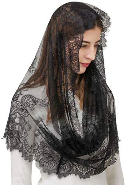 PAMOR Spanish Style Lace Traditional Vintage Inspired Infinity Shape Mantilla Veil Latin Mass Head Covering