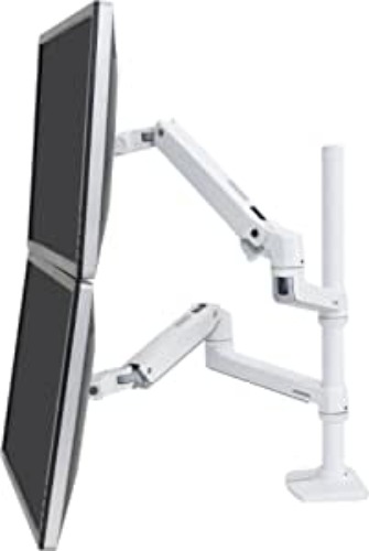 Ergotron – LX Vertical Stacking Dual Monitor Arm, VESA Desk Mount – for 2 Monitors Up to 40 Inches, 7 to 22 lbs Each – Tall Pole, White - White 23 Inch Pole
