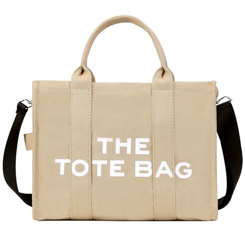 DKIIL NOIYB Women's Canvas Tote Bags Casual Canvas Crossbody Bag With Zipper Double Shoulder Straps Canvas Shoulder Bags for School Shopping Work Travel - 01-camel