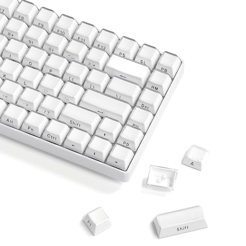 Womier Keycaps - Crystal Jelly Keycaps, Side Printed Keycaps, Custom Keyboard Keycaps 113 Keys, OEM Profile Cute Keycaps for 61/68/84/87/98/100 Cherry Gateron MX Mechanical, White - White