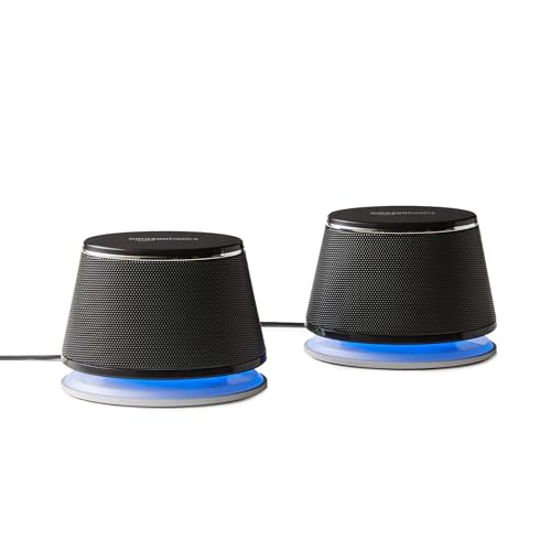 Amazon Basics Stereo 2.0 Speakers for PC or Laptop, 3.5mm Aux input, USB-Powered, 1 Pair, Black - 1 Pair - Black