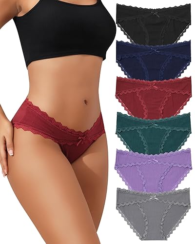 LEVAO Womens Underwear Cotton Cheeky Bikini Panties for Women Lace Stretch Hipster Ladies Briefs Multipack S-XXL - Medium - Multicolor a