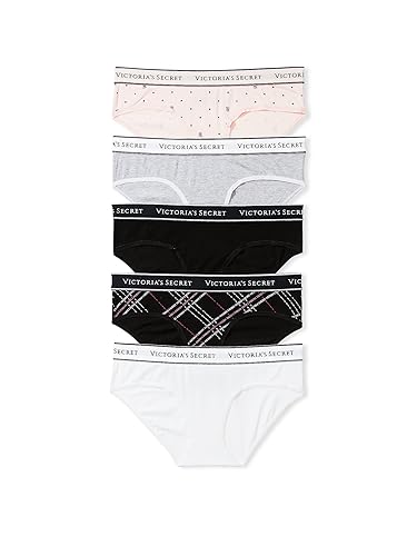 Victoria's Secret Women's Cotton Logo Hipster Underwear, Moderate Coverage Panties for Women, Multi Pack (XS-XXL) - Logo Waist Mix - Medium