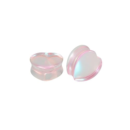 Izpack Pink Heart Glass Ear Plugs Tunnels Double Flared Saddle Expander Stretcher Ears Gauge Plug Piercing Body Jewelry for Women Men Unisex - 1/2"(12mm)