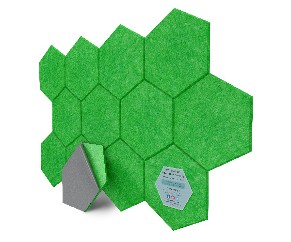 Hexagon Polyester Acoustic Panels - 12 Pack | Eco-Friendly Sound Absorption | Easy Peel & Stick Installation - Forest Green