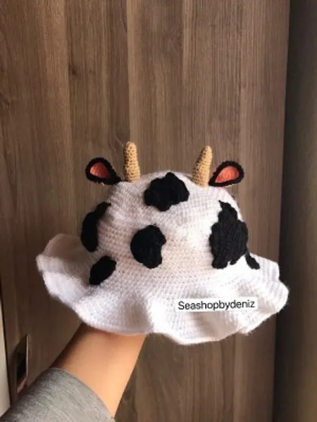 Cute Cow Bucket Hat Crochet Handmade Hat | Etsy