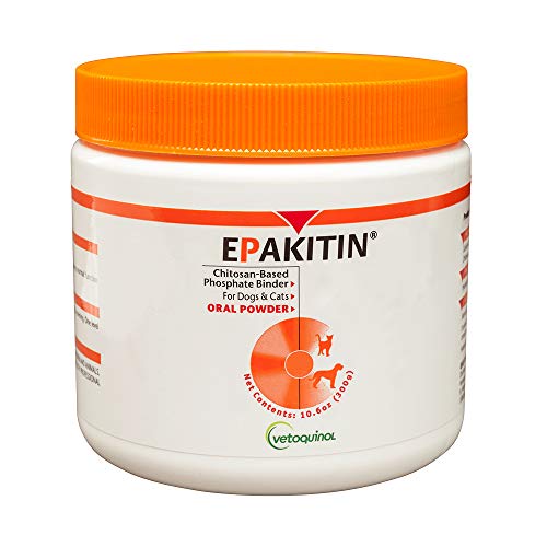 Vetoquinol Epakitin Chitosin-Based Phosphate Binder for Cats & Dogs – Renal Support Supplement Powder - 300g - 300 Grams