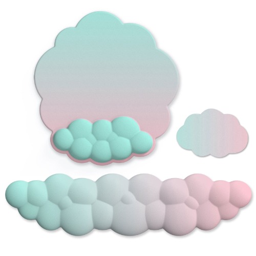 Pastel Ergonomic Cloud Ombre Keyboard Pad, Wrist Pad & Coaster Set - Turquoise & Pink