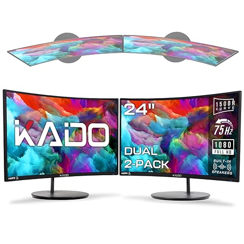 Kado Dual Monitor Setup - 2-Pack 24" Curved 1500R 1920x1080 Computer Monitor 75Hz VESA Mount HDMI Office Gaming Built-in Speakers (C24 Dual Series) - 2-Pack Dual Set