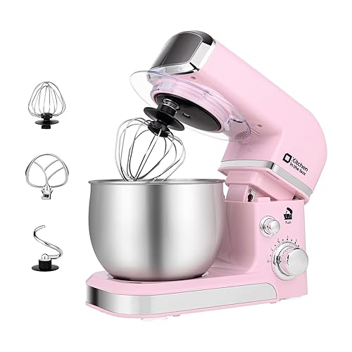 Kitchen in the box Stand Mixer,3.2Qt Small Electric Food Mixer,6 Speeds Portable Lightweight Kitchen Mixer for Daily Use with Egg Whisk,Dough Hook,Flat Beater (Pink) - Pink