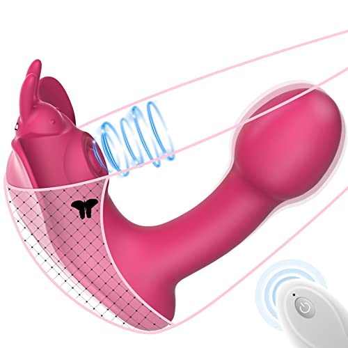Dual-Action G Spot Vibrator - Boefous Bonnie, Clitoralis Stimulator with Flapping & Vibrating Motion, Remote Control, Butterfly Wearable Vibrator, Adult Sex Toys for Women Pleasure, Rose Red - Remote
