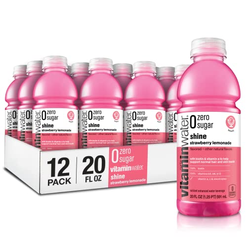 vitaminwater zero sugar shine, electrolyte enhanced water w/ vitamins, strawberry lemonade drinks, 20 fl oz, 12 Pack - zero sugar shine (strawberry lemonade)