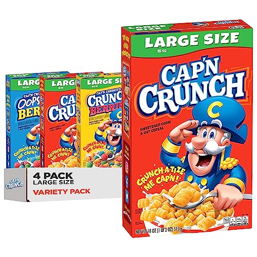 Cap'n Crunch Cereal, 3 Flavor Variety Pack, Large Size Boxes, (4 Pack) - Cap'n Crunch 4 FL Variety Pack
