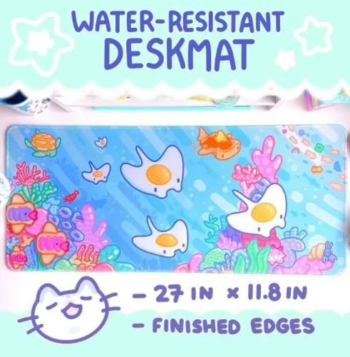 Manta Egg Desk Mat Mousepad Gaming Set Up Computer Desk Water-Resistant Mat Sea Creature Aquarium Ocean Food Manta Ray Shark Eels Fish