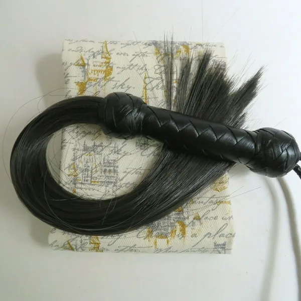Leather Flogger Synthetic Hair Fall, BDSM flogger 