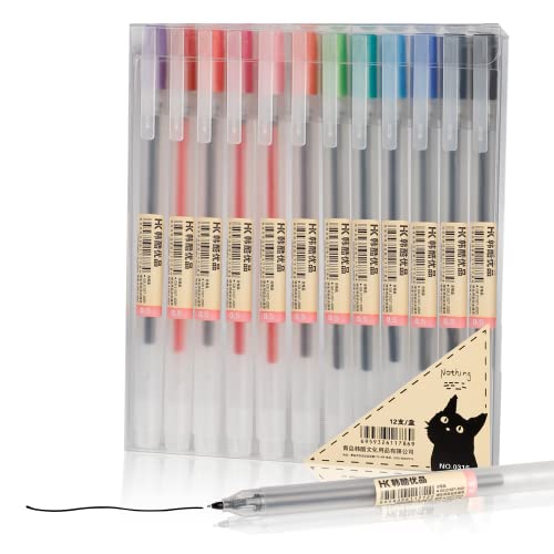Premium japanischer Stil bunte Gelschreiber，12er-pack,0，5 mm Stiftspitze, für Journaling, Doodling, Zeichnungen, Notizen - 12 Farben