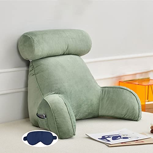 AMZWDMZ Rückenlehne Lesekissen,Tragbares Lesekissen,Lesekissen mit Armlehnen,Ideal zum Arbeiten,Lesen oder Spielen auf dem Bett/Sofa/Boden, 75*40*40cm (with round pillow) - Grün - 75*40*40cm (with round pillow)
