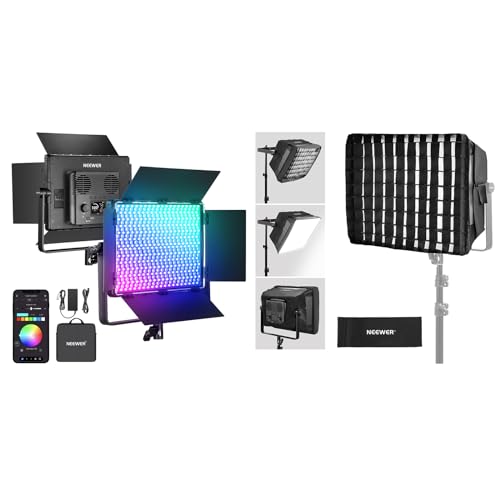NEEWER PL60C RGB LED Panel Video Light APP/2.4G/DMX Control, 60W 23000Lux/0.5m 2500K-10000K RGBCW Pro Studio Lighting /18 Scenes/V Battery Powered with Softbox Diffuser for Outdoor Photography