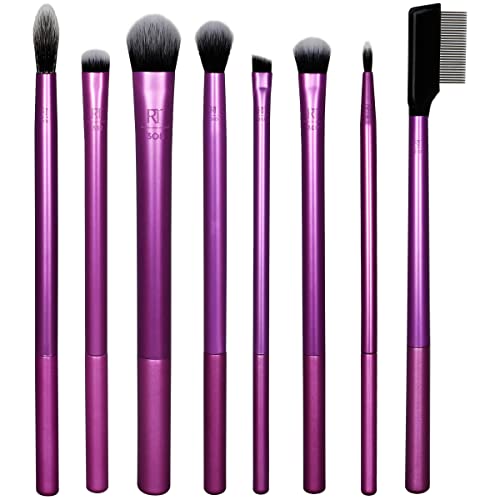 Real Techniques Everyday Eye Essentials Makeup Brush Set, Eye Brushes for Liner, Eyeshadow, Brows, & Lashes, Travel, Friendly, Synthetic Bristles, Cruelty-Free & Vegan, 8 Piece Set - Everyday Eye Essentials, 8PC