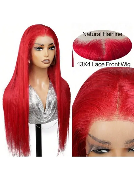 3100# Hair Color Dark Red Synthetic Front Lace Wig For Woman 26in Middle Part Can Wavy