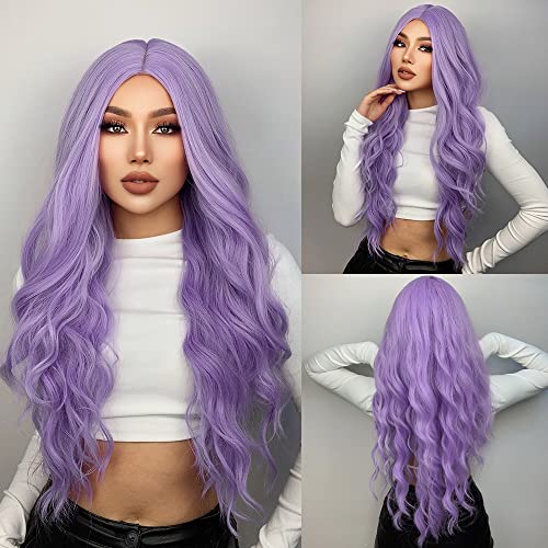 MUPUL Purple Body Wave Synthetic Wigs For Women 26inch Long Curly Hair For Cosplay Girls and Women Halloween Party Or Daily Use Wig (Purple Body) - Purple Body