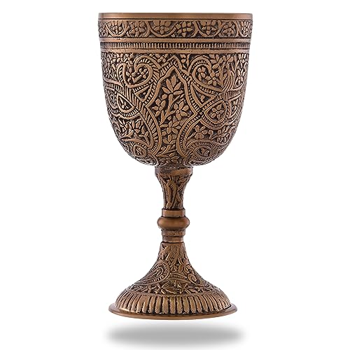 REPLICARTZ Brass Embossed Vintage Chalice Goblet, King Arthur Chalice Cup-Inspired Design - Medieval Decor Gothic Wine Goblet Antique Finish, Unique Gift for Wine Lovers, 250ml Capacity - Pack of 1