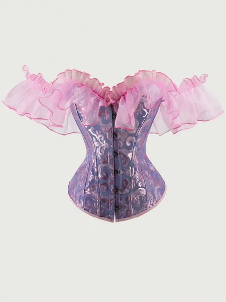 Sexy Waist Cincher Corset With Ruffle Sleeves, Strapless Dress, Palace Style Women Shapewear With Boning