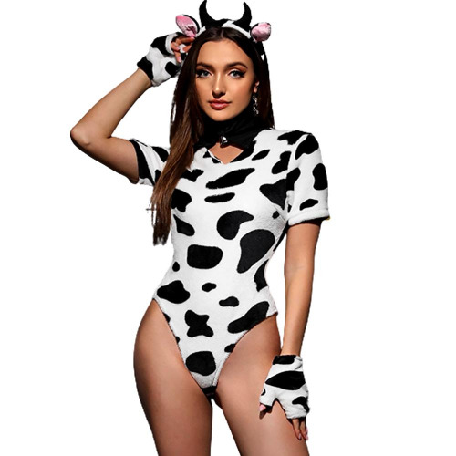 Velvet Cow Cosplay Lingerie - White+Black / M