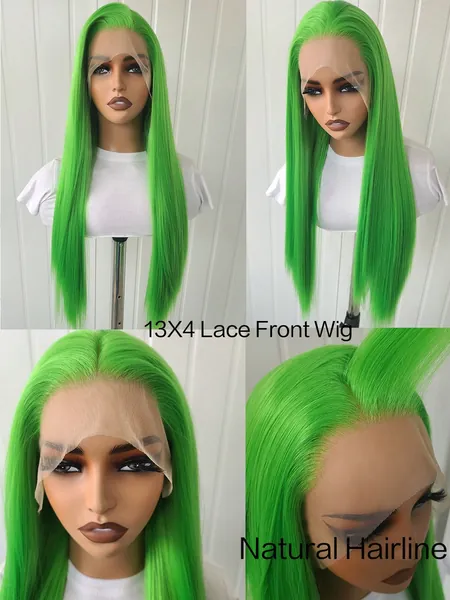 Lime Green Wig Long Straight Lemon Green Synthetic Lace Front Wigs Pre Plucked Natural Hairline For  Heat Resistant Fiber Hair Cosplay Daily Wear Wig (Lime Green)