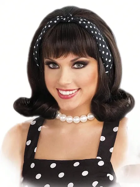 Brown 60s Retro Wigs with Bangs Curl Hair Wig for Women Daily 50s 70s Costume Halloween Cosplay Party Beehive wigs