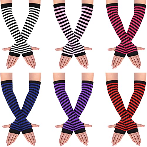SATINIOR 6 Pairs Knit Arm Warmer Thumb Hole Stretchy Gloves Women Long Fingerless Gloves - Bright Color