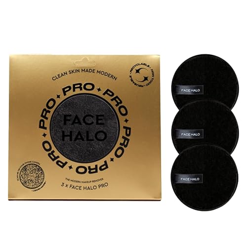Face Halo Reusable Makeup Remover Microfiber Pads | Gently Removes Heavy Makeup With Just Water, Ultra-Soft, Eco-Friendly, Non-Toxic, All Skin Types, Replaces 500 Single-Use Wipes | Pro Black 3-Pack - 3 Pack Pro New Packaging