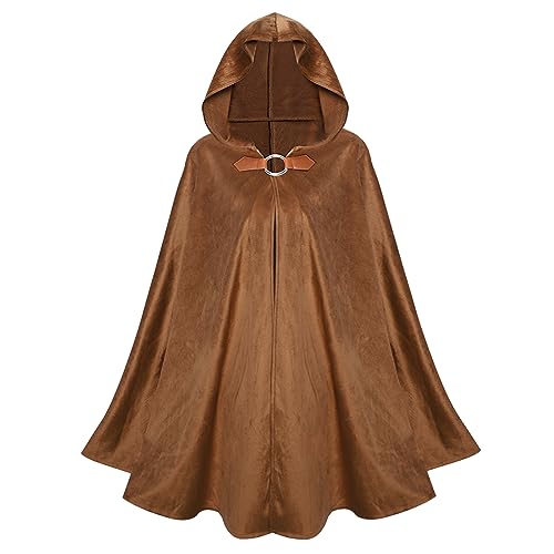 SunnyLisa Holloween Costume Renaissance Hooded Cloak - Hobbit Cloak Medieval Ranger Cloak,Cosplay Cape for Men and Women - Short Brown
